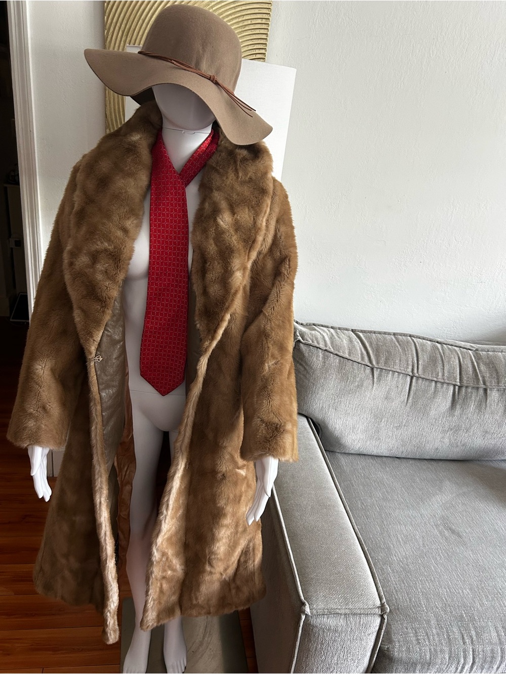 Vtg Tissavel Of France Faux Mink Fur Long Coat Brown Money Glam Mob Wife Pocket